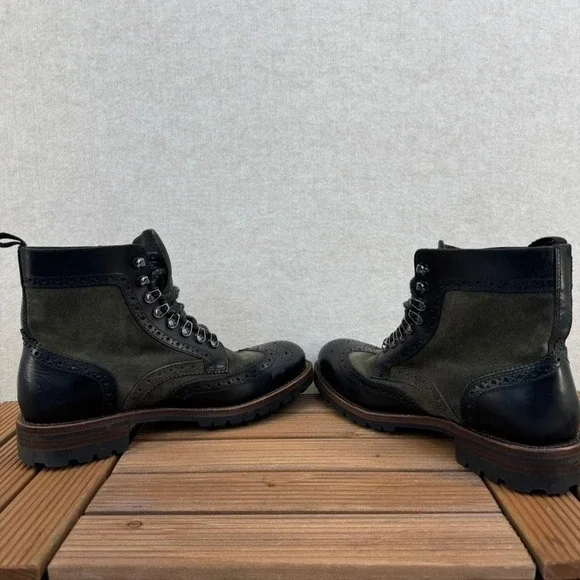 Frye George Adirondack Mens 8.5 Suede Leather Wingtip Lace Up Boots Olive Black - Picture 9 of 16